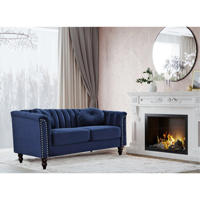 Drevion 61.4'' Velvet Loveseat, Dark Blue