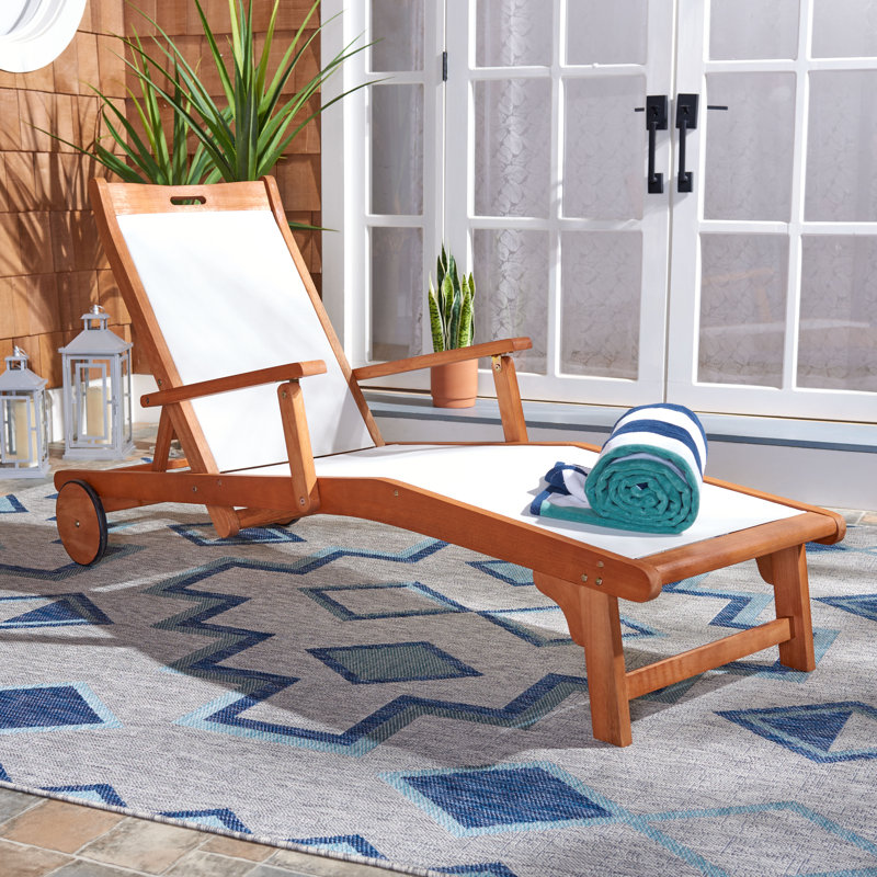 London Outdoor Eucalyptus Wood Chaise Lounge, Beige