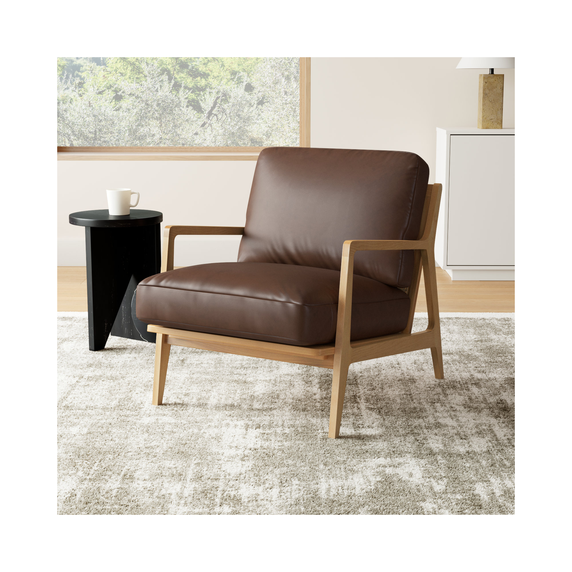 Carmelo Genuine Leather Accent Chair, Dark Brown Genuine Leather