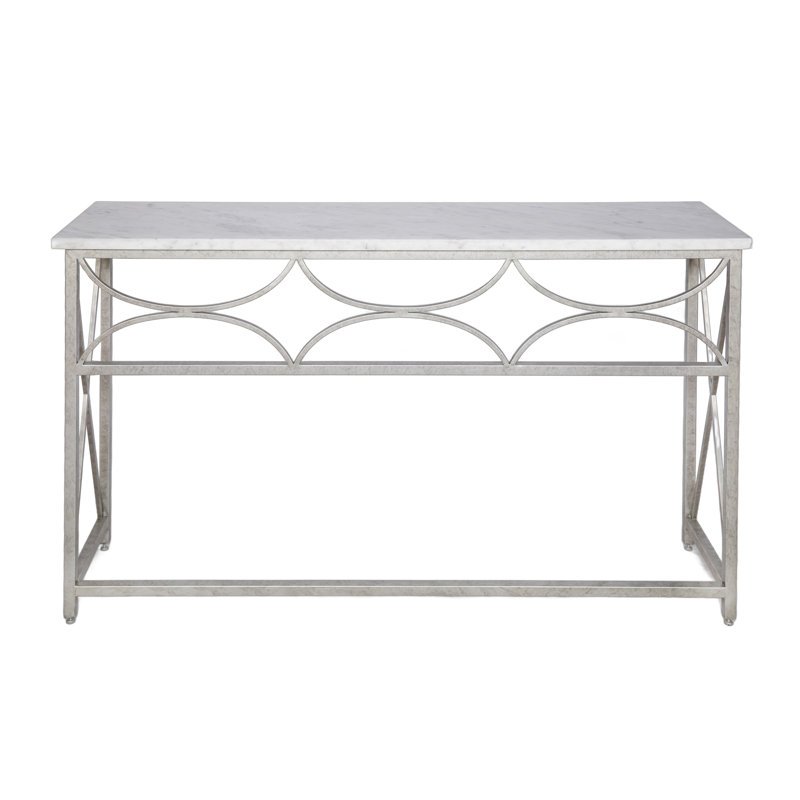 Diamond Console Table, Carrera Marble, Royal Silver