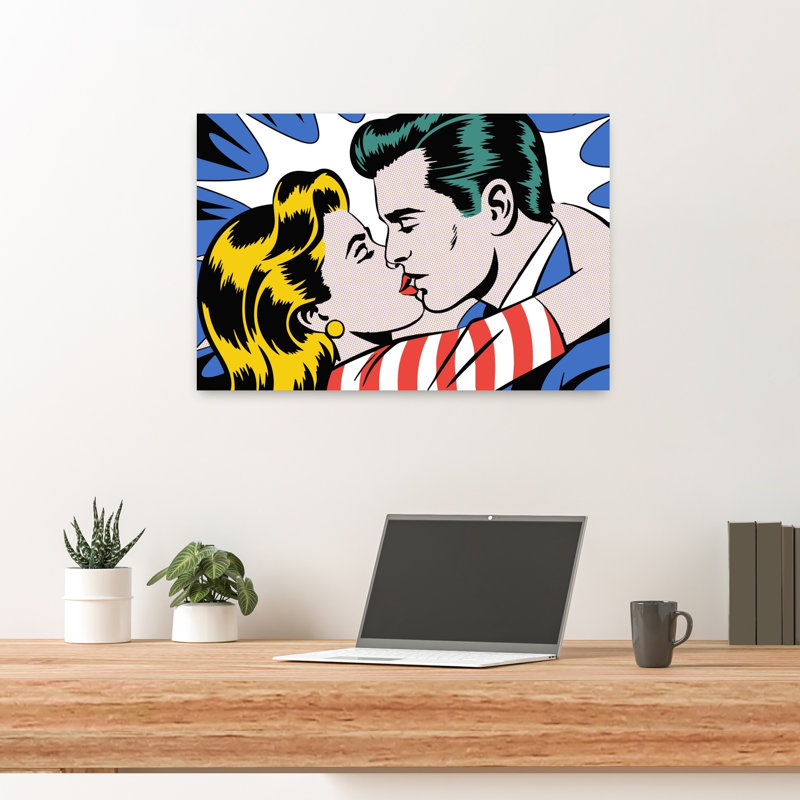 Art mural rétro romantique "Bold Comic Kiss", H 16 po x l 24 po