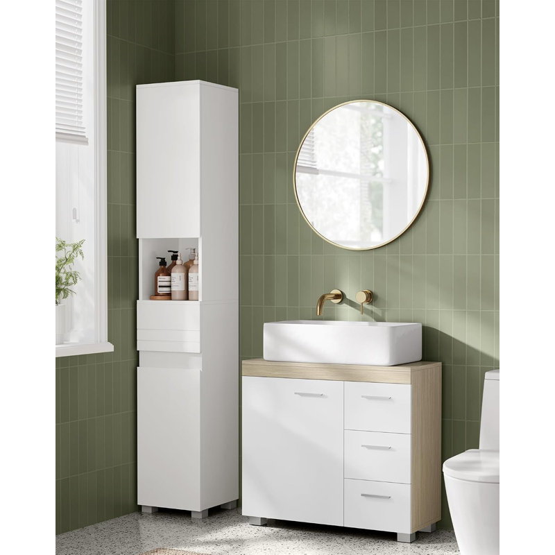 70mm Single Bathroom Vanity with Basin, Sonoma Oak/White