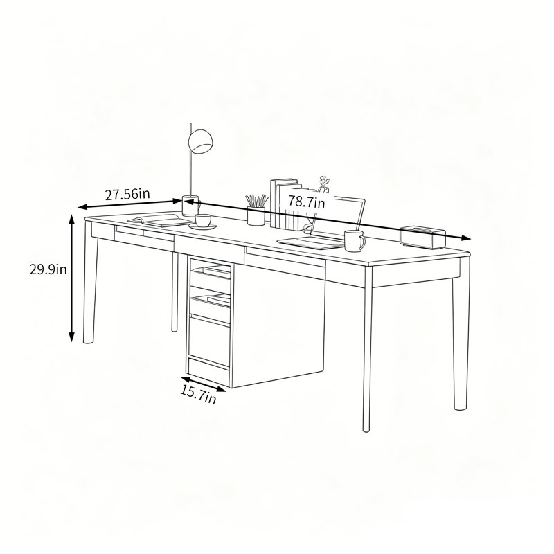 Simple Solid Wood Cherry Rectangle Desk, 29.9" H x 78.7" W x 27.56" D