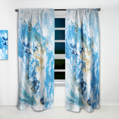 Bleu et blanc liquide Art Waves II - rideau moderne - velours obscurcissant - 1 panneau