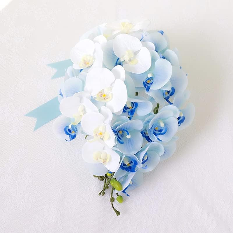 Bouquet de mariée orchidée phalaenopsis en cascade avec boutonnière et corsage, Marine