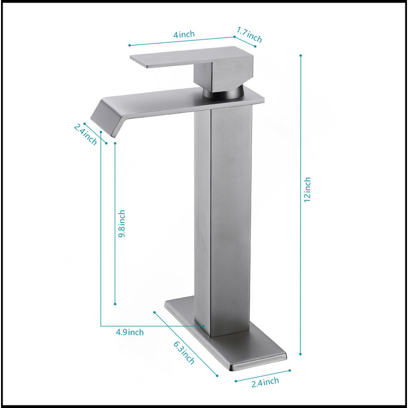 Robinet de lavabo pour salle de bain à poignée simple Waterfall Spout, Nickel brossé