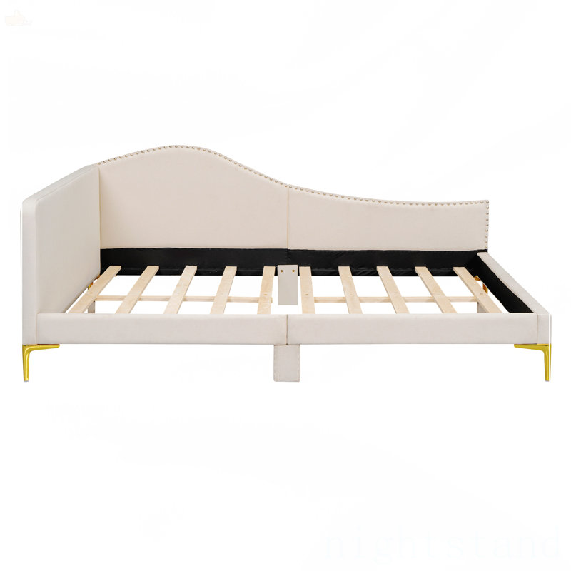 Full Size Upholstered Daybed With Headboard And Armrest, Beige, Full / Double