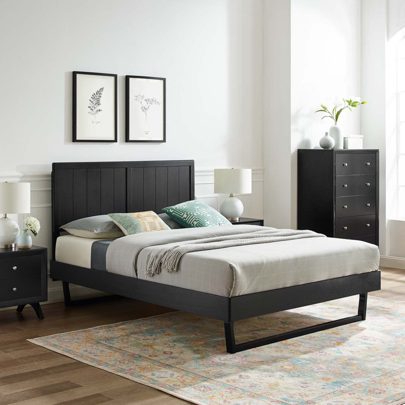 Alana Wood Platform Bed with Angular Frame, Black, Full/Double