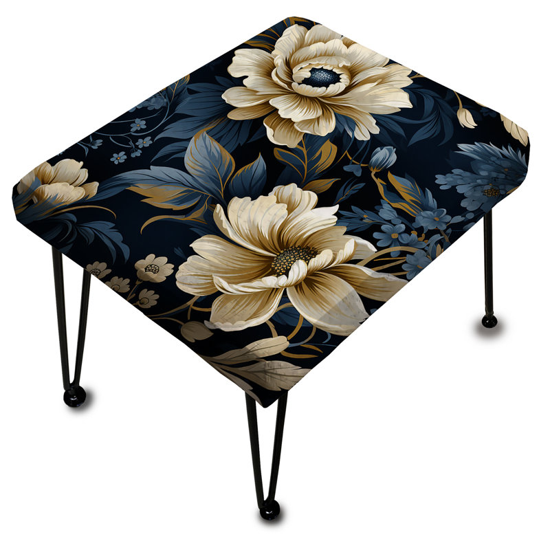 Blue Peonies Regal Damask Opulence I - Floral Rectangle Ottoman