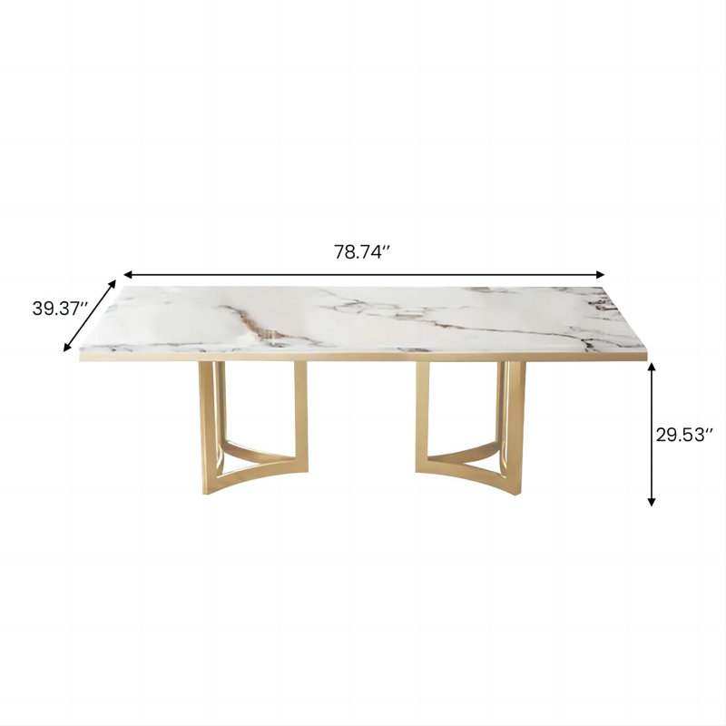 Modern White Faux Marble Dining Table with Double Pedestals Base Pre-Assembly, 29.53"H x 78.4"L x 39.37"W
