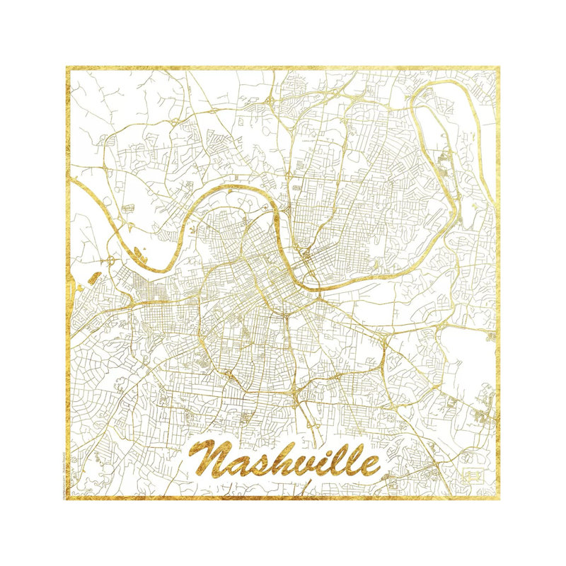Nashville Gold Leaf Urban Blueprint Map by Hubert Roguski - Wrapped Canvas Print, 66.04 cm H x 66.04 cm W x 1.91 cm D
