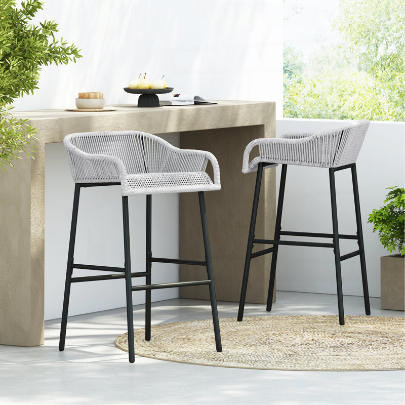 Tabouret de bar d'extérieur gris clair La Push, ensemble de 2, Blanc