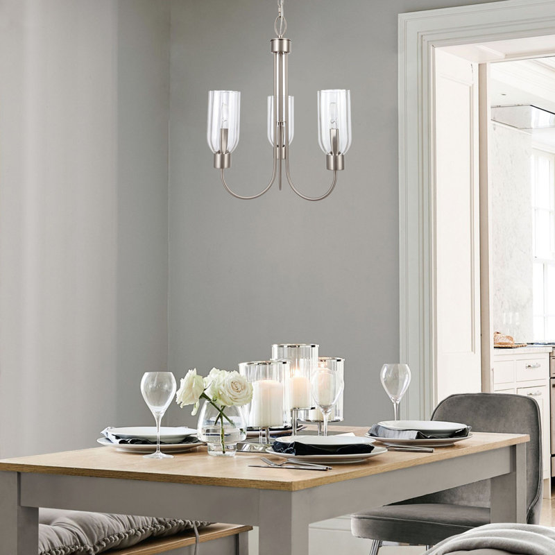 Lustre 3 lumières à abat-jour avec verre nervuré Ribble Valley