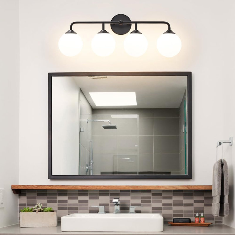 Luminaire de meuble-lavabo moderne avec abat-jour en verre blanc laiteux, applique murale 2 lumières pour salle de bain, miroir et coiffeuse, fixation réversible, compatible avec une ampoule E26