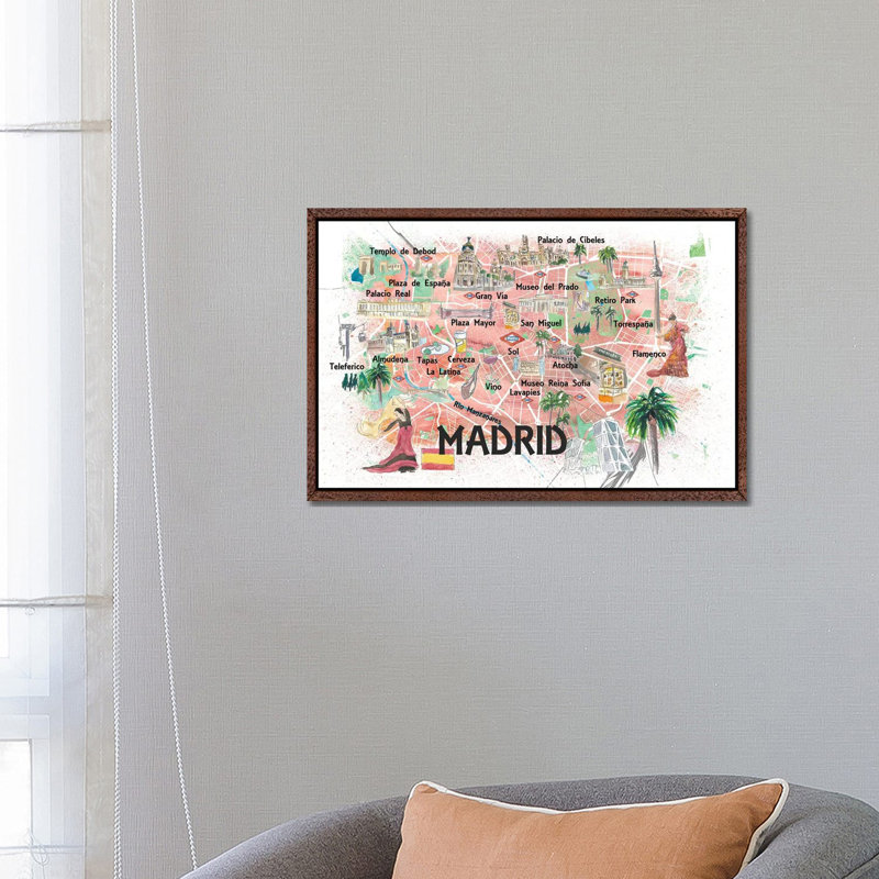 Madrid Spain Illustrated Map With Landmarks And Highlights by Markus & Martina Bleichner - Print on Canvas