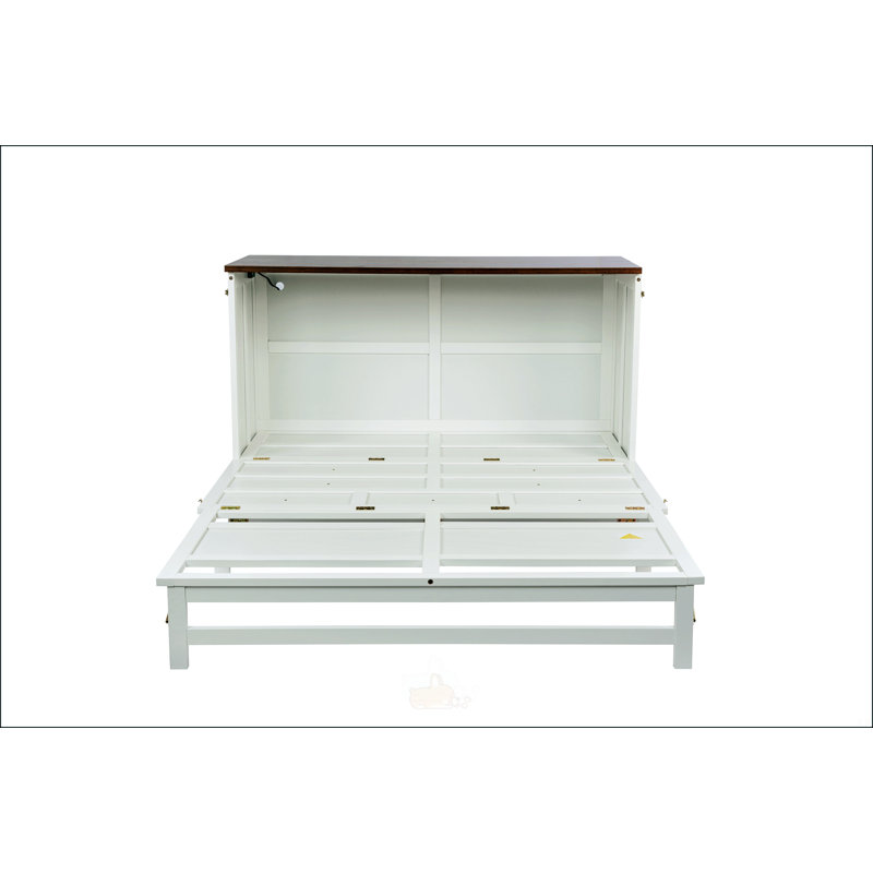 Grand lit escamotable avec tiroir de rangement et station de charge Murphy, Grand lit, Blanc/noyer