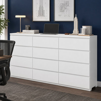 63" Modern 12 Drawer Double Dresser, Large Wood Storage Chest with Spacious Top, Bedroom Storage Cabinet for Living Room & Entryway
