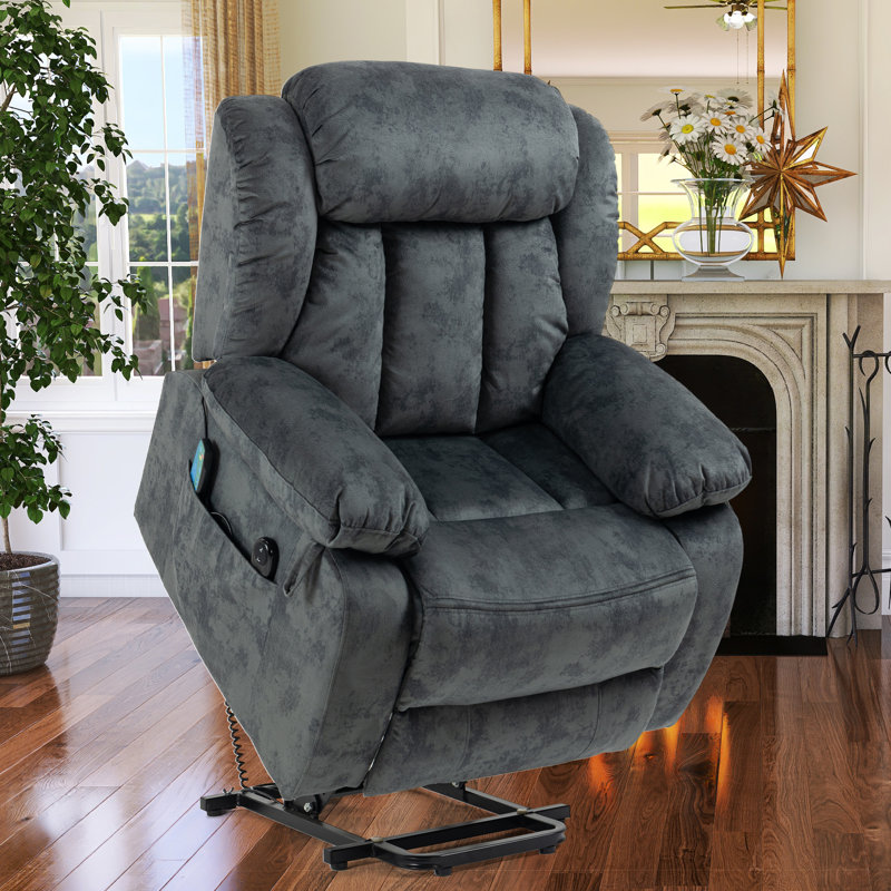 39"W Dual Remote Massage Heating Lifting Recliner, Gray