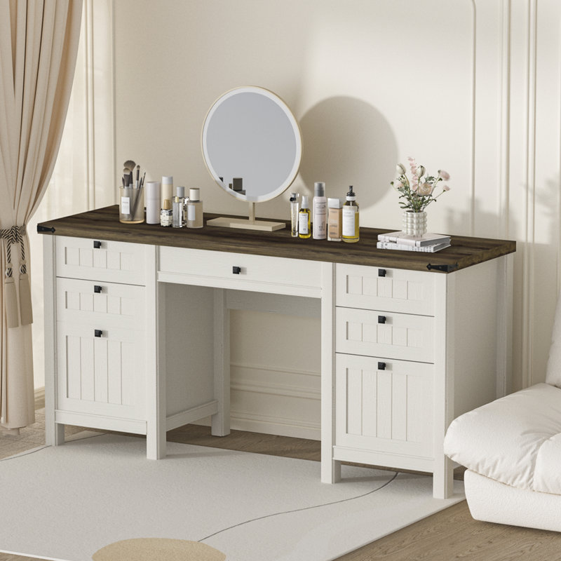 61.8" Modern Farmhouse Executive Desk, Antique Gray/White