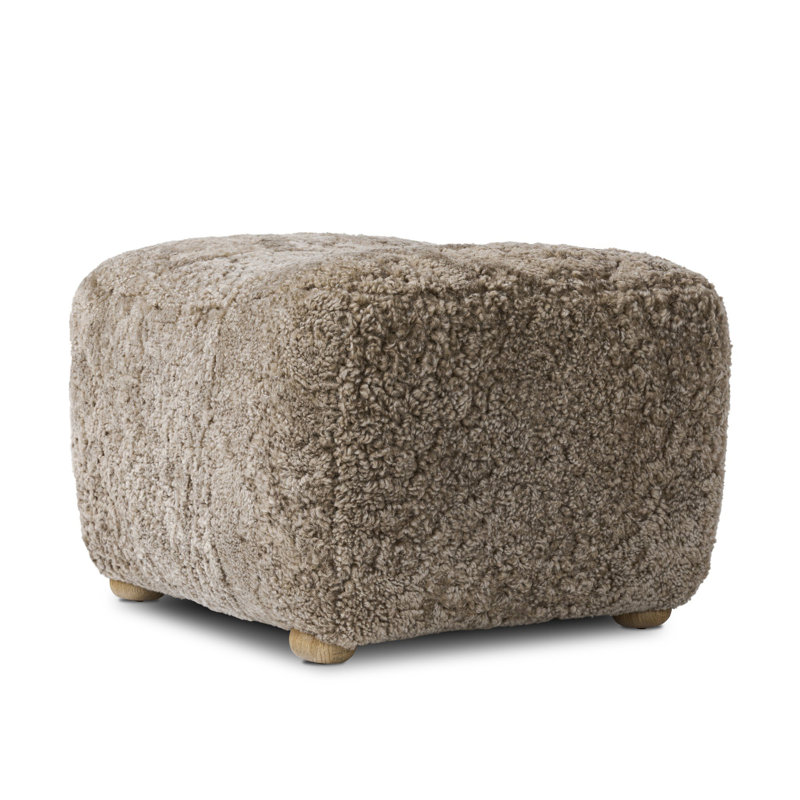 Oslo Ottoman, Worn Oak, Taupe Shearling