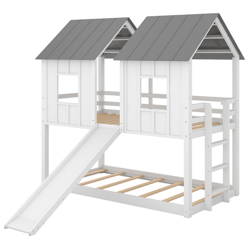 House Bunk Bed With Slide And Windows