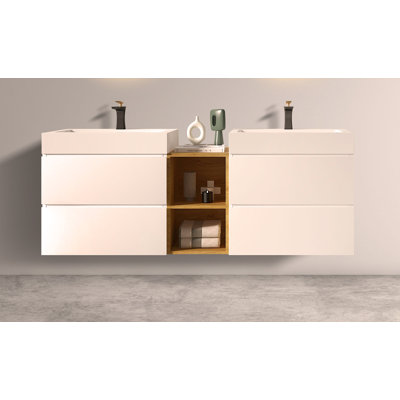 Meuble-lavabo mural 72 "avec double vasque et tablette ouverte U063-ALICE72W-201
