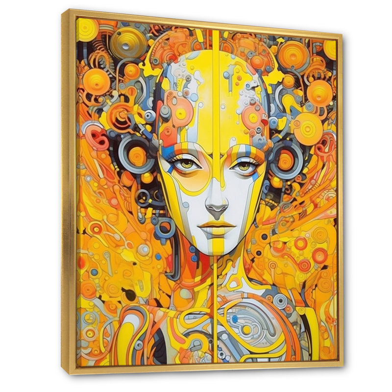 Illustration charmante de Robots charmants - Impression, Cadre flottant doré, H 20 po x l 12 po x P 1 po