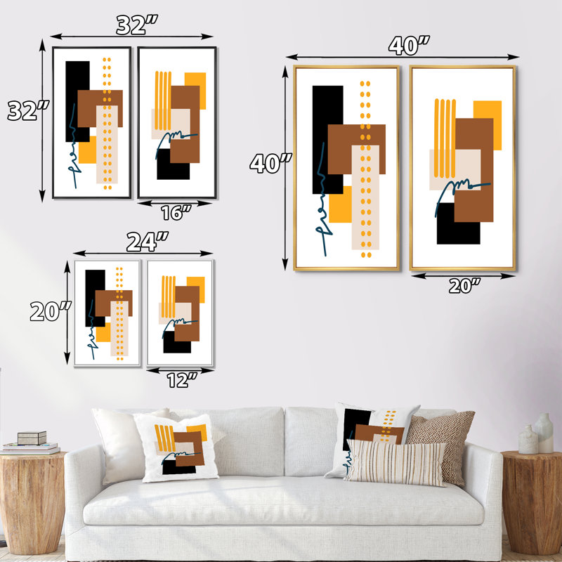 Scandinavian Abstract Geometric Typographie XVIII - ensemble de 2 impressions, H 20 po x l 24 po x P 1 po, Cadre doré