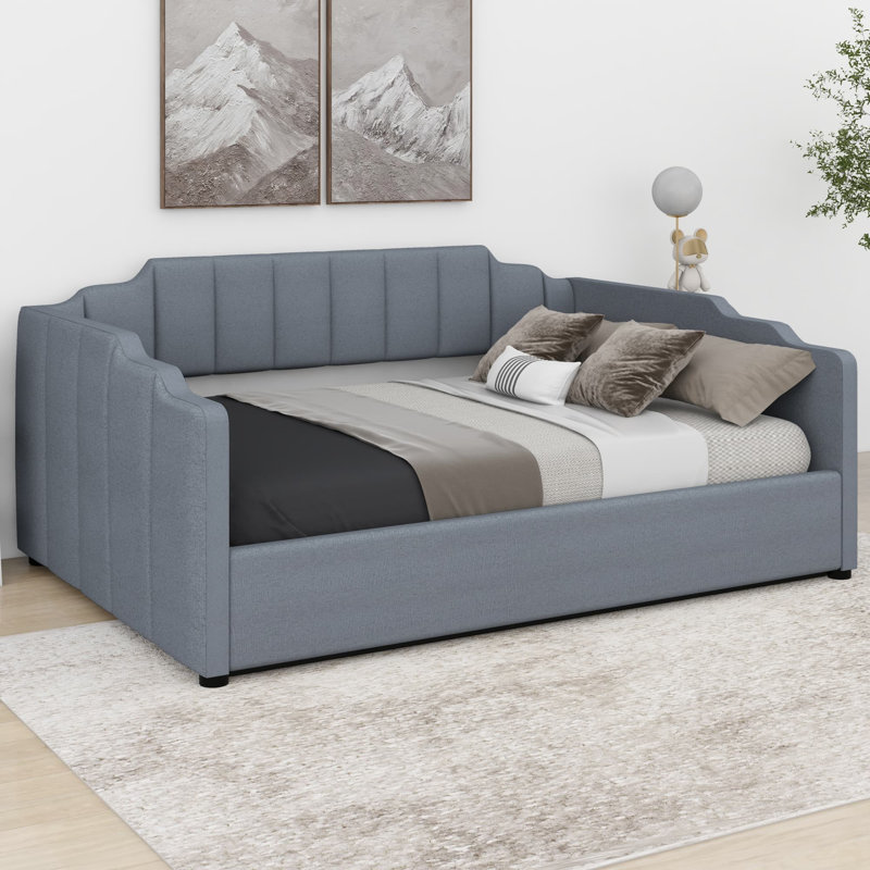 Lit de jour rembourré avec rangement inférieur, Gris