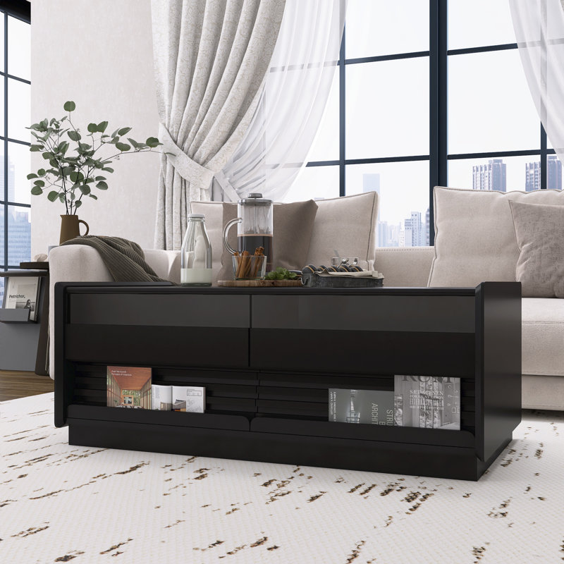 Table basse moderne avec 4 tiroirs et 2 tablettes Visplay, Noir