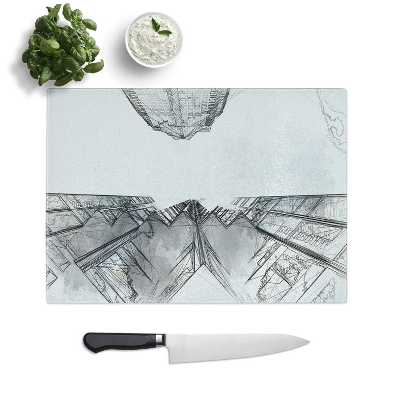 Tempered Glass Sketching the Architecture Vol.70 Chopping Board, 28.5 cm W x 20 cm L