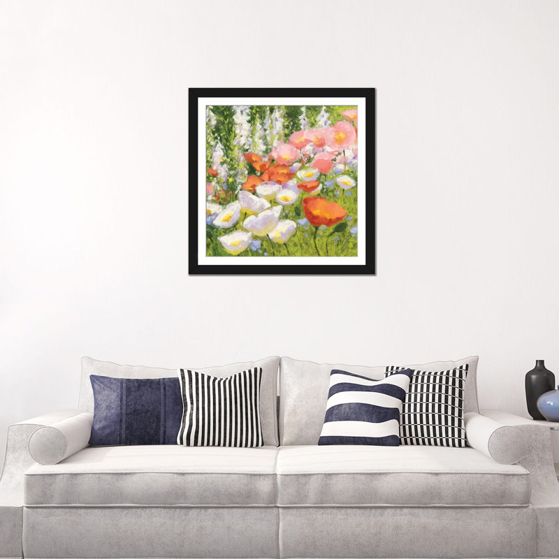 « jardin pastels ii », reproduction d’art sur toile, H 16 po x l 16 po x P 1 po, Papier d'art encadré noir, Blanc