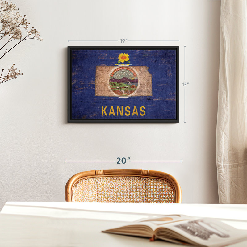 «State Map Over Kansas Flag Wall Art», H 13 po x l 19 po