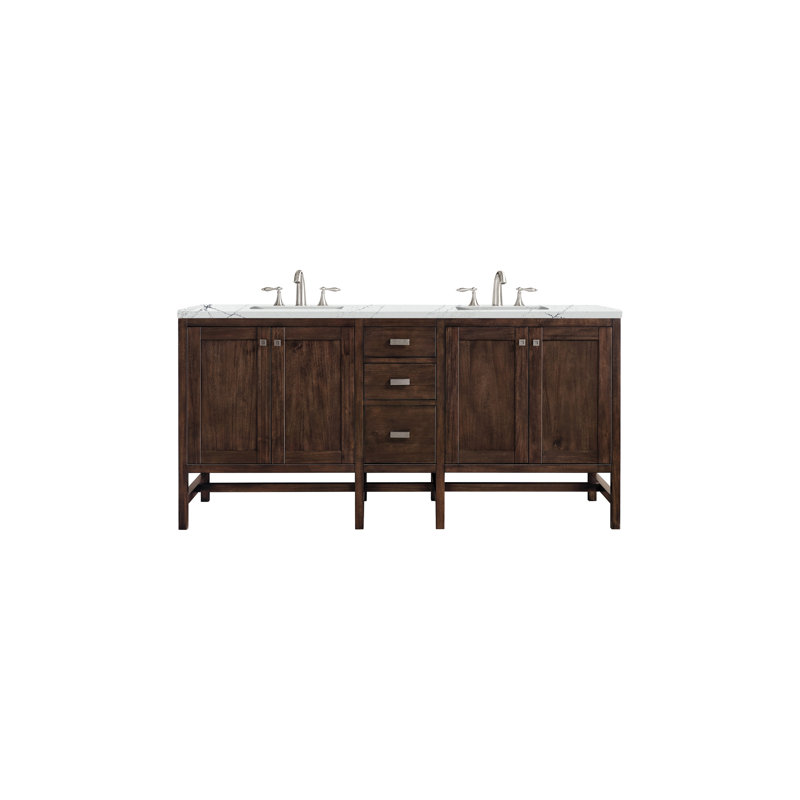 Addison 72'' W Double Vanity, 8" Widespread, Ethereal Noctis, Mid Century Acacia