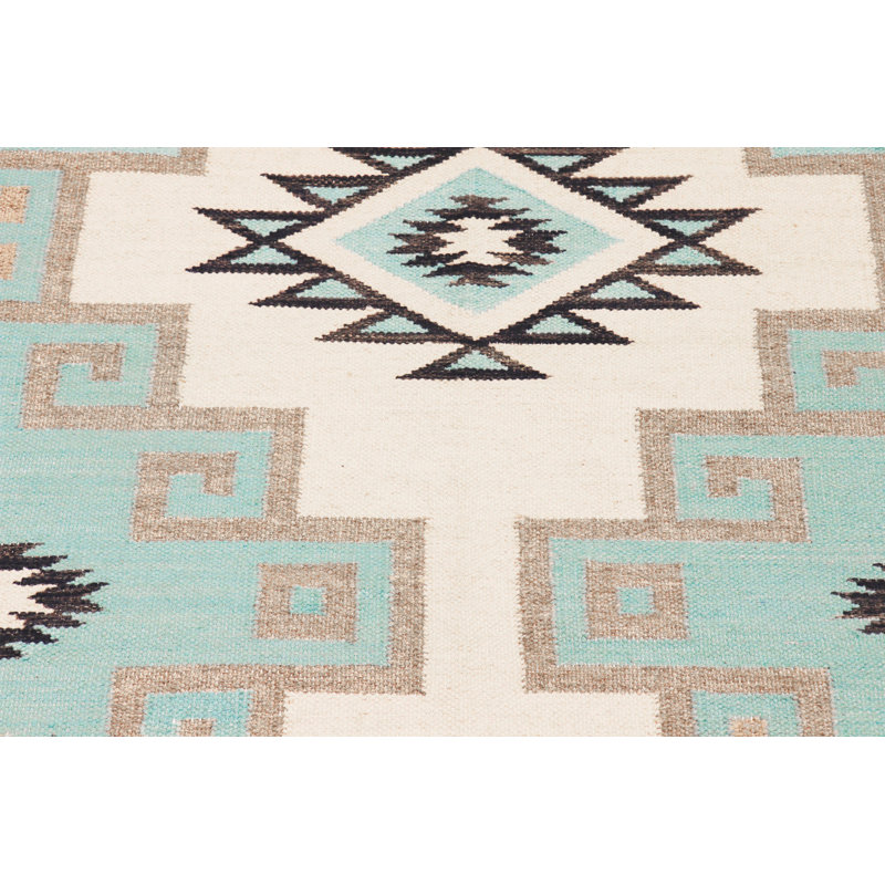 Tapis turquoise en laine tissé à la main Tuscany, Vert