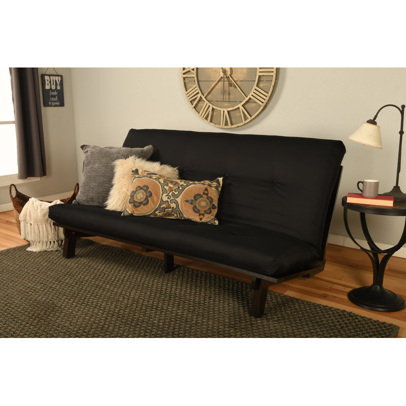 Futon de lit double avec matelas Higden, Polyester sergé noir