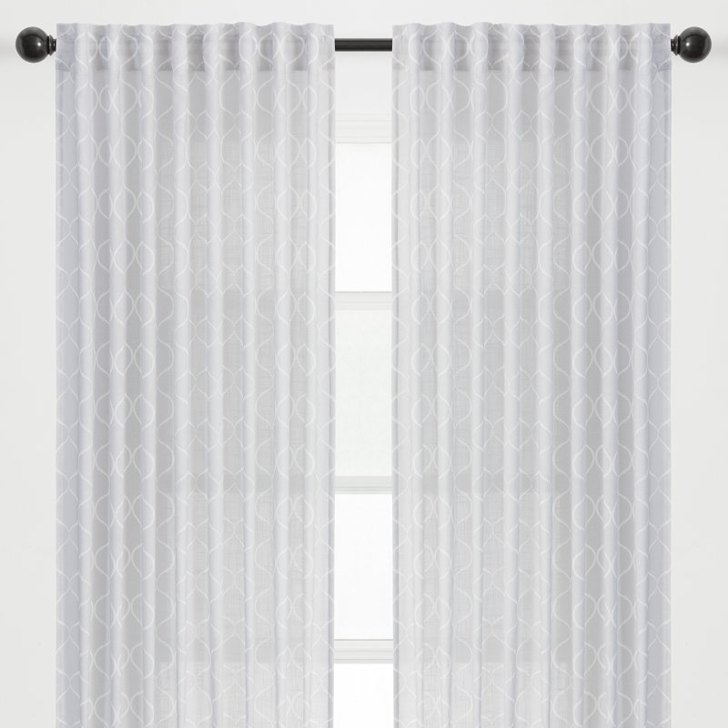 Dato 2-Panel Print Soft Textured Light Filtering Curtain - 3-In-1 Back Tab, Rod Pocket, Ring Tab, Silver, 52" W x 108" L