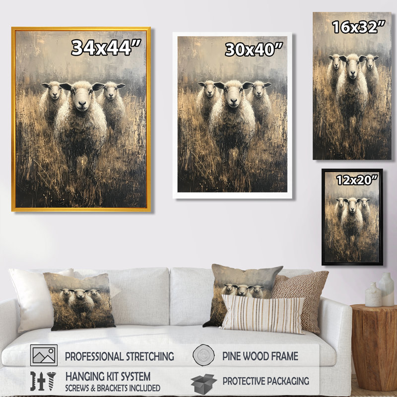 Dontay Minimalisme moutons Woolly Wanderers II - moutons, art mural, Argent argent, Impression encadrée flottante