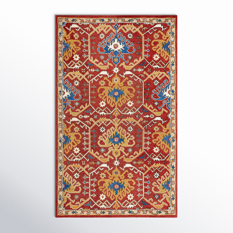 Tapis rouge / jaune en laine touffeté à la main Goddard, Rectangulaire 3 pi x 5 pi