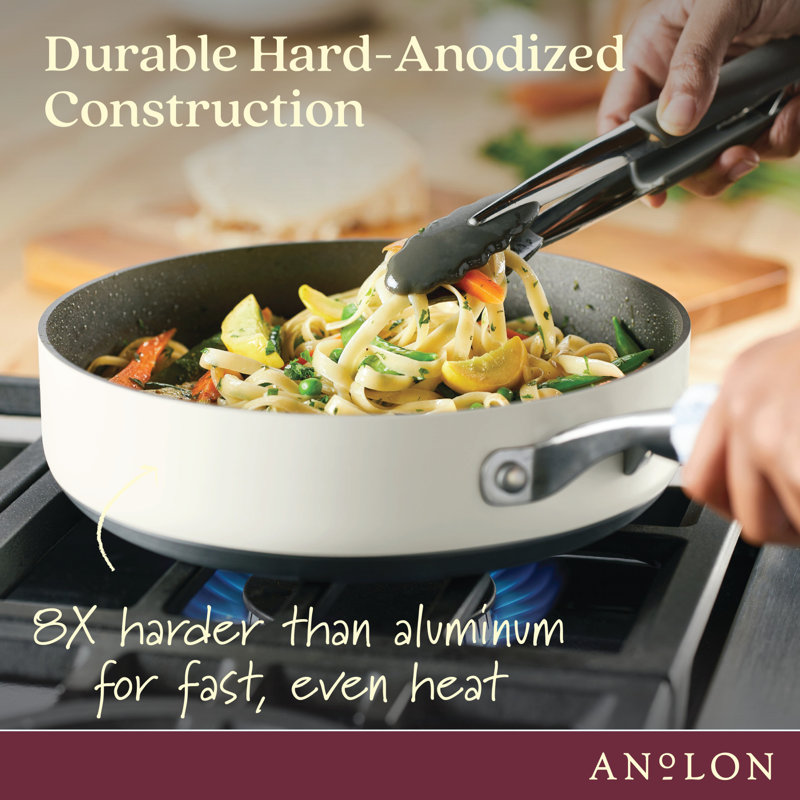 Anolon Achieve Hard Anodized Nonstick Saute Pan with Lid - 3 Quart, Cream