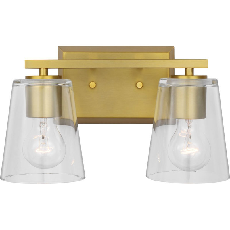 2 - Light Dimmable Vanity Light, Clear, Brushed Gold