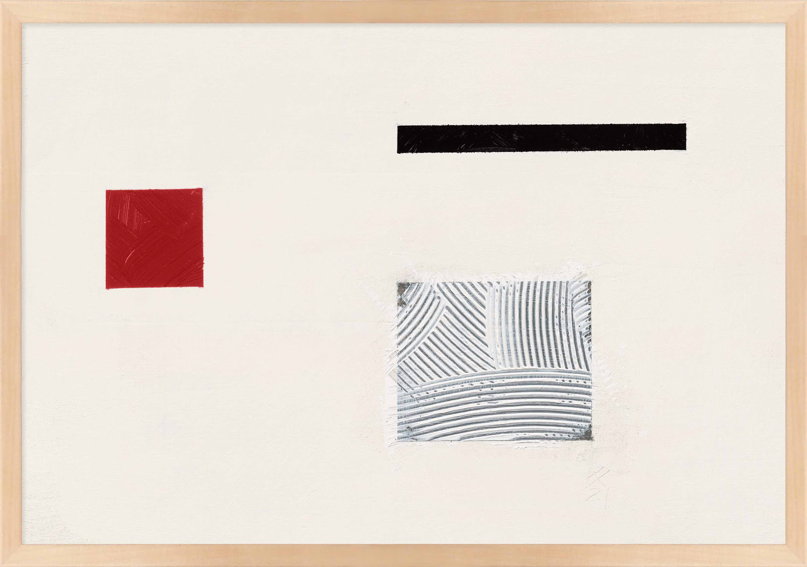 Tempo With Red 1 by Robert Kamnatnik, 14" H x 20" W x 1.25" D, Maple Framed Paper
