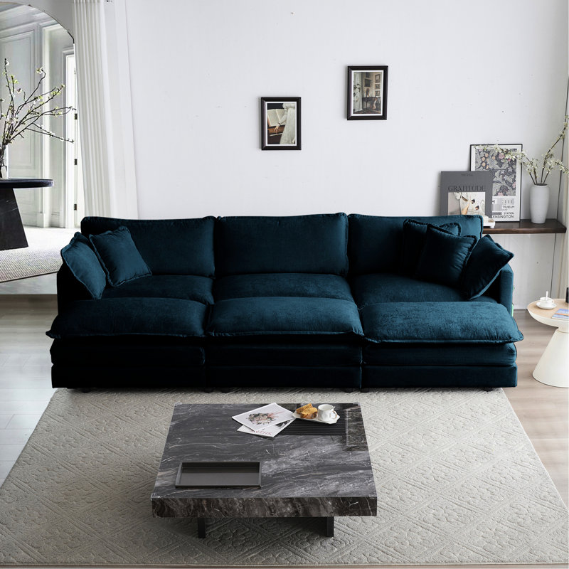 Modulaire avec 3 repose-pieds et un coussin de chenille bleu avec 2 coussins pour la maison