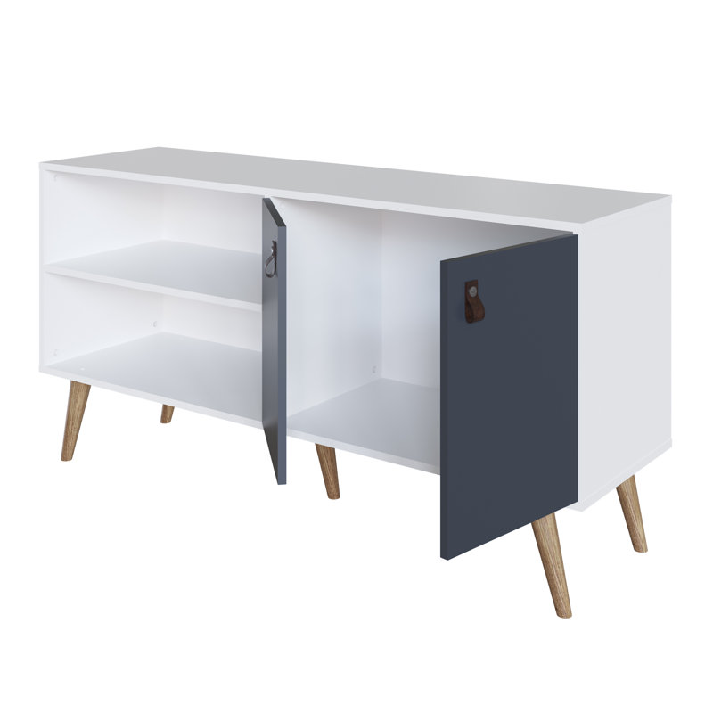 Meuble télé Amber de 54 po Mid-Century, Bleu foncé/blanc