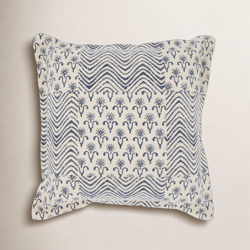 Housse de coussin en coton Arielle, H 20 po x l 20 po, Indigo géométrique 2