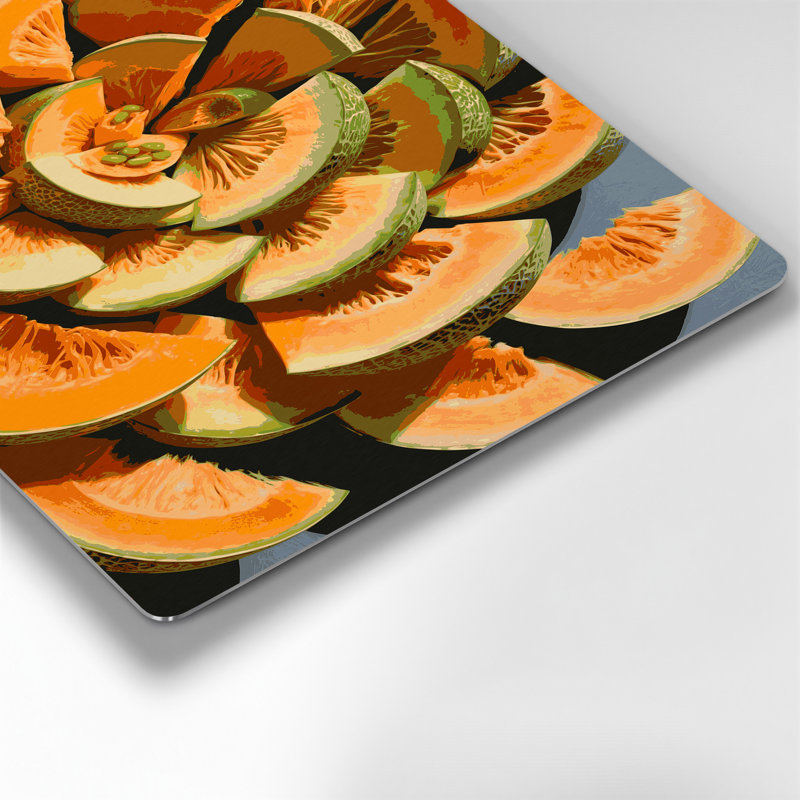 Fruit, cantaloup, art mural en métal brun, H 11 po x l 14 po