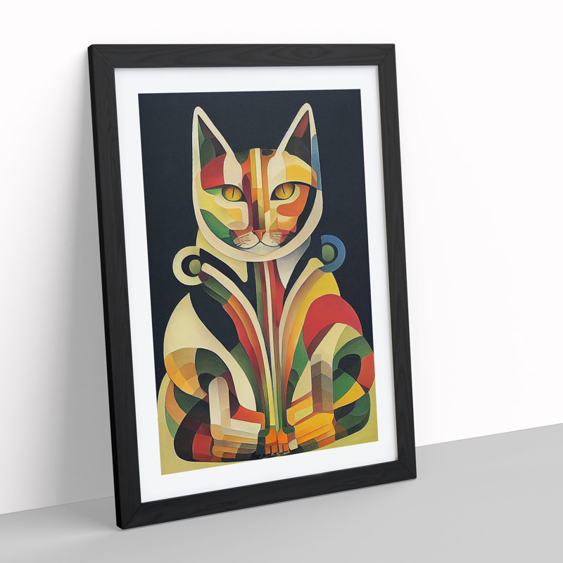Cat In Art Nouveau No.4 - Single Picture Frame Print, Black, 64cm H x 46cm W x 2cm D