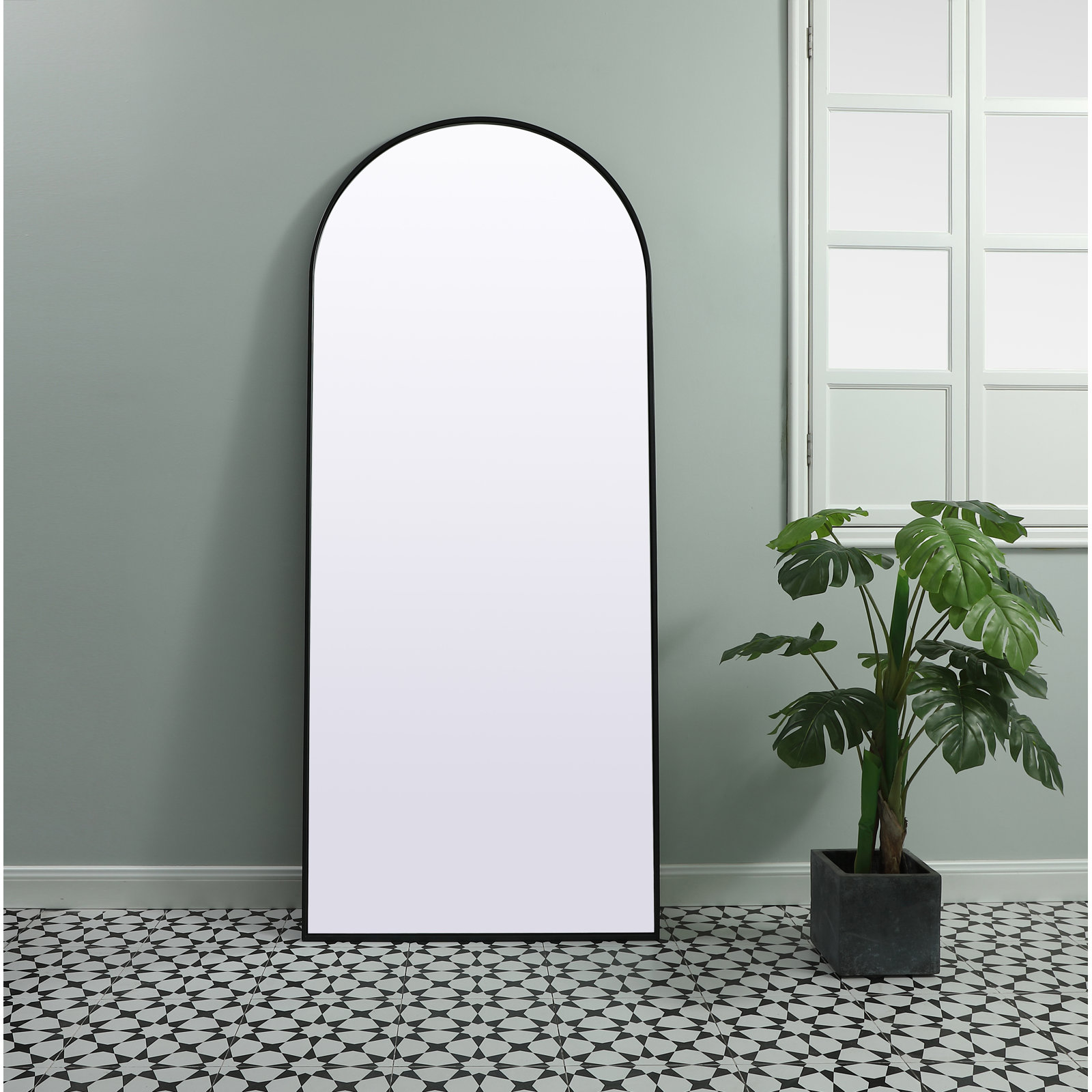 Sabine Metal Arch Wall Mirror, Black, 76" x 32"