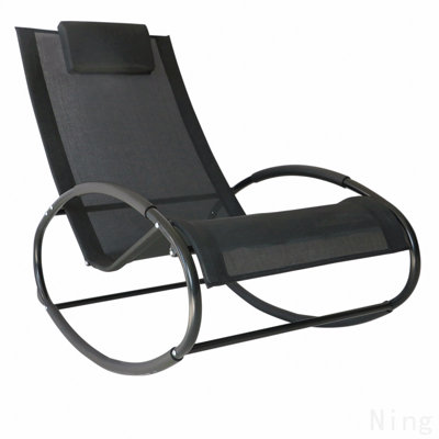 Chaise longue de piscine, chaise berçante d'extérieur pour bronzer, piscine, plage, véranda avec coussin et filet, chaise berçante de bronzage, noir