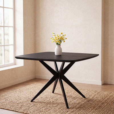 Table de salle à manger carrée en bois de peuplier massif 45 po pour 2 à 4 personnes, table de salle à manger moderne avec pieds croisés en fer de 1,18 po d'épaisseur pour la cuisine et le salon